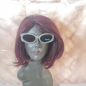 Sunglasses Womens One Size Beige Oval Retro Black Tinted UV Protection
